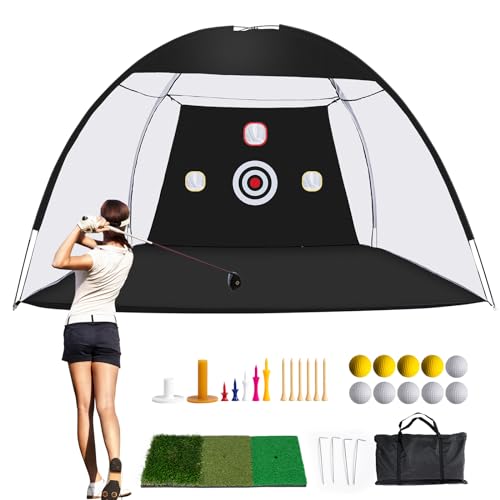 Golf Net, 10 x 7ft Backyard Practice net, Golf Hitting,Driving Net with mat for Indoor/Outdoor - style: Triangle Target