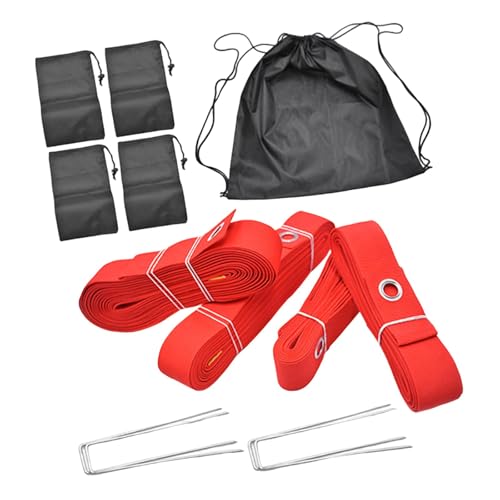 Sand Volleyball Boundary Lines Kit 16M and 8M Webbing Strap Accessory with Sand Bags - color: Red