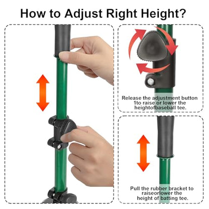 Baseball Tee Batting Tee Softball Tee Portable Travel Hitting Tee,Easy Adjustable Height,Stable Tripod Stand - color: Green, style: Tee