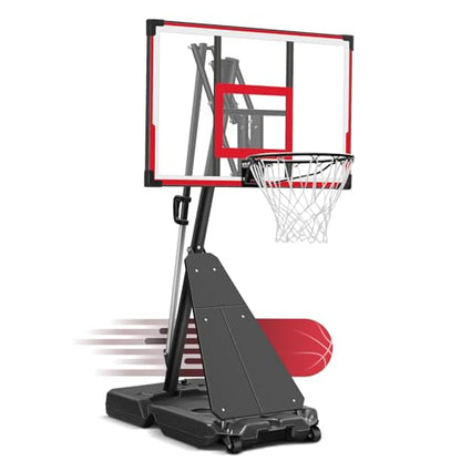 WIN.MAX Basketball Hoop Outdoor with 44 Inch Backboard and Larger Base, Portable Basketball Hoop Goal System 4.9FT-10FT Adjustable, for Youth/Adults in Backyard/Driveway (44" Backboard Red)