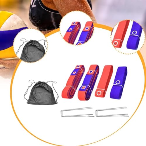 4X Beach Volleyball Lines Boundary Lines Game with Ground Anchors Training Practical Volleyball Court Boundary Cords for Park, Red Blue