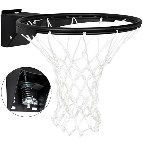 Basketball Rim Replacement, Single-Spring Breakaway Basketball Rim Outdoor Indoor, Universal 18 Inch Heavy Duty Basketball Hoop Rim and Net - color: BLACK, style: TUBE TIE Basketball Rim