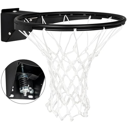 Basketball Rim Replacement, Single-Spring Breakaway Basketball Rim Outdoor Indoor, Universal 18 Inch Heavy Duty Basketball Hoop Rim and Net - color: BLACK, style: TUBE TIE Basketball Rim