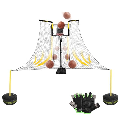 Basketball Return Attachment for Hoop with Net, Rotatable Automatic Shooting Basketball Rebounder Device for Basketball Goal, Gym School for Shot Training Efficiency - color: Ball Return+adult Gloves