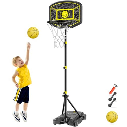 Kids Basketball Hoop GILIKOKO Adjustable Height 3.6 ft-6.2 ft Indoor Outdoor Toddler Plastic Basketball Goal Outside Yard Games Toys Gifts for Children