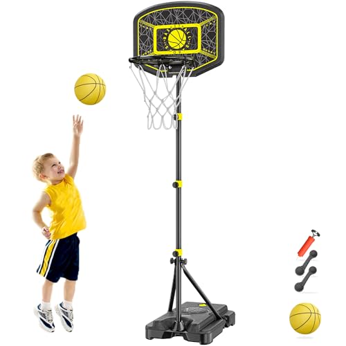 Kids Basketball Hoop GILIKOKO Adjustable Height 3.6 ft-6.2 ft Indoor Outdoor Toddler Plastic Basketball Goal Outside Yard Games Toys Gifts for Children
