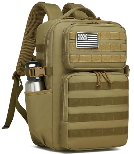 Wotony Military Tactical Backpack for Men Waterproof Daypack 3 Day Assault Pack Molle Bag with Water Bottle Holder - color: Khaki, size: 30L