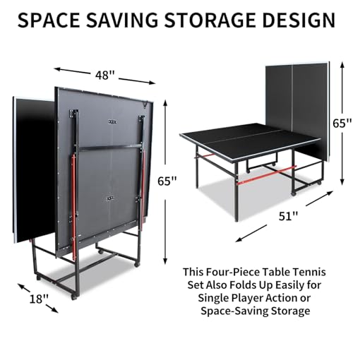 8FT Outdoor Ping Pong Table, Foldable & Portable Table Tennis Set with Net, 2 Paddles & 3 Balls, Game Table with Single Player Playback Mode - color: Black