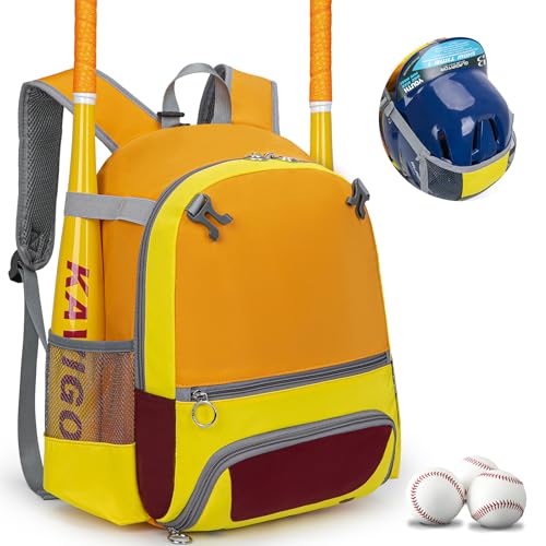 KAVIGOR 2026 Youth Baseball & Softball Bag | Ultra-Light Tball Backpack with Shoe Compartment & Helmet Holder | Skin-Soft Fabric