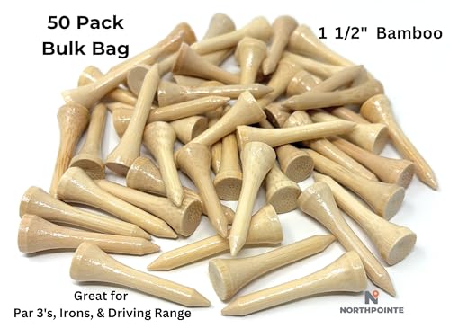 NorthPointe 1 ½” Short Golf Tees – Bamboo Short Tees Golf for Irons, Par 3 Tees, Hybrids, and Driving Range - Pack of 50 or 100 Bulk High Visibility Durable