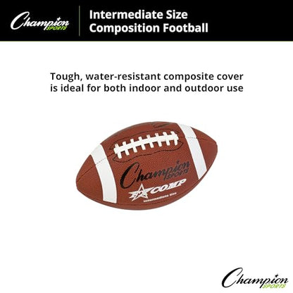 Champion Sports Pro & Composite Series Footballs – Water-Resistant Composite, Indoor/Outdoor, Official–Pee Wee Sizes - size: Intermediate, style: Composite