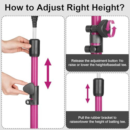Baseball Tee Batting Tee Softball Tee Portable Travel Hitting Tee,Easy Adjustable Height,Stable Tripod Stand - color: Purple, style: Tee Pro