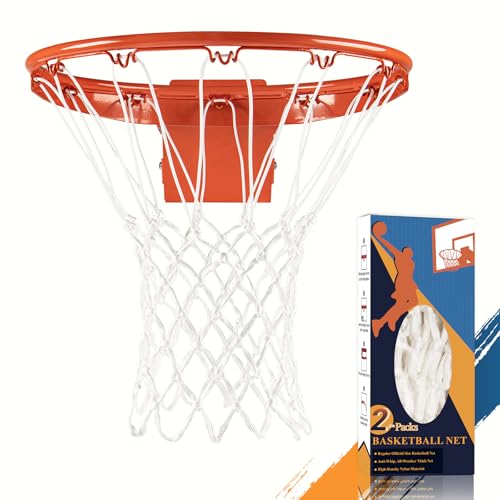 Professional Basketball Net Replacement, Heavy Duty Nylon 12 Loops, All Weather Anti-Whip Basketball Hoop Net Fits Standard Indoor Outdoor Rims, Gift Box Packaging (Net Only) - color: White, size: 2 PCS