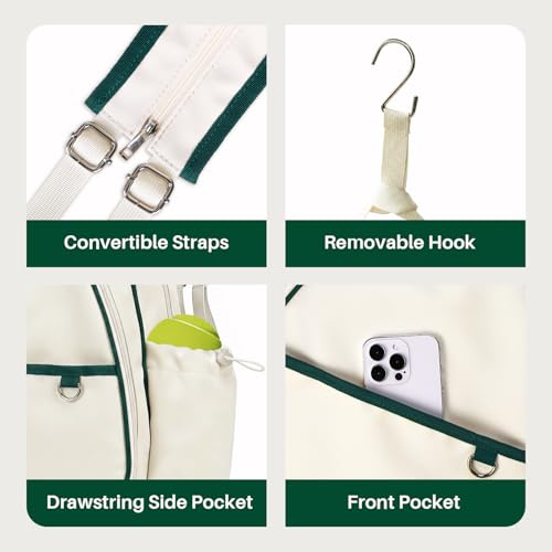 Tennis Bag for Women & Men Sling Crossbody Backpack 2-Racket Waterproof Pocket & Fence Hook Racket Bags Suitable for Pickleball Tennis Badminton - color: Beige