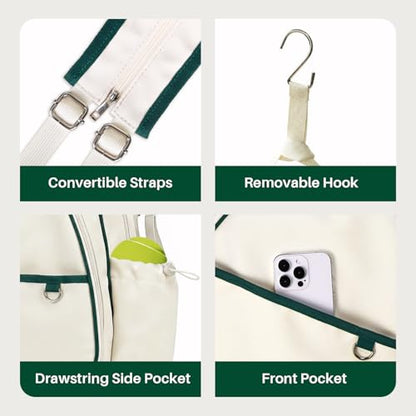 Tennis Bag for Women & Men Sling Crossbody Backpack 2-Racket Waterproof Pocket & Fence Hook Racket Bags Suitable for Pickleball Tennis Badminton - color: Beige