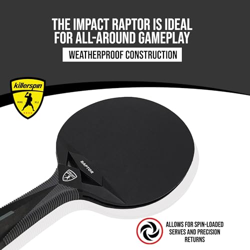 Killerspin Impact Series Table Tennis Paddles - Black/Black Ping Pong Racket, Table Tennis Equipment for Beginners/Intermediates - Ensures Solid Control and Spin - style: Impact Raptor Outdoor