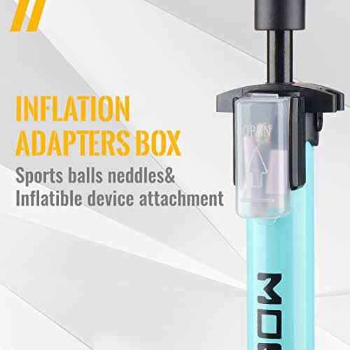 MOHEGIA Bike Floor Pump with Gauge: Air Bicycle Pump with High Pressure 160 PSI,Fits Schrader and Presta Valve -Inflator with Ball Pump Needles for MTB Road Bike, Ball, Balloon, Inflatables - color: blue