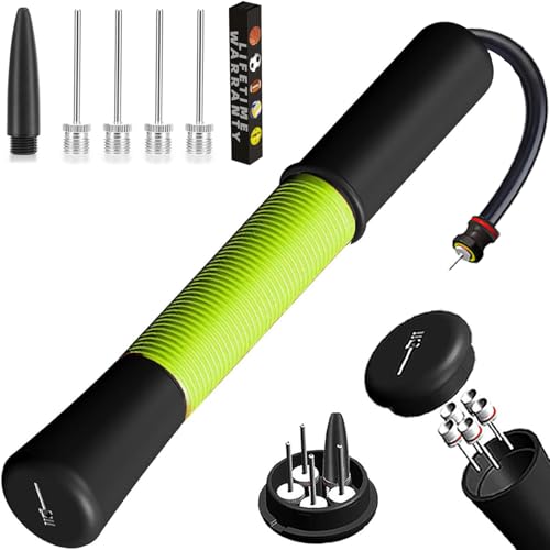 Ball Pump with Needle Storage(Never Lose Pin) Basketball Pump with 5 Needles and Extendable Cable, Soccer Football Pumps, Volleyball Pump Rugby Ball Inflator - Great for All Balls - color: Green