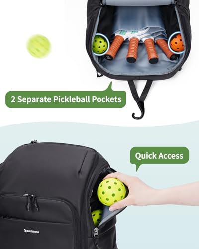 sportsnew Pickleball Bag Large Sports Pickleball Backpack with Shoe Compartment for Men Women, Patent Pending
