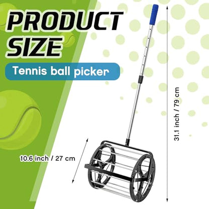 Gemscream Tennis Ball DinkBall Collector Roller, No Bending Over Quick Rolling Picker for 1.5"-3" Balls, Adjustable Golf Ball Retriever for up to 55 Tennis Balls, Large Capacity