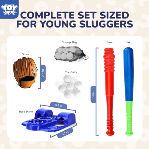 TOY Life Tball Set for Kids 3-5 & 5-8 - Toddler Baseball Tee and Bat Set with Glove & 6 Balls - Ideal Boy Toy Gift for Outdoor Play and Beginner Training - size: Glove Tee & Bat