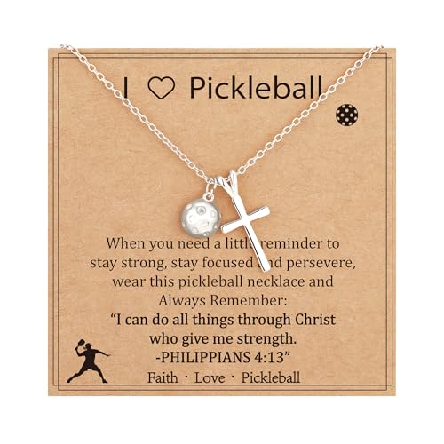 Gnamy Softball/Volleyball/Basketball/Soccer Necklace for Teen Girls Women, Gold/Silver Cross Pendant Sport Accessories Christian Religious Jewelry Gifts for Teens Kids Lovers - color: Silver, style: Pickleball