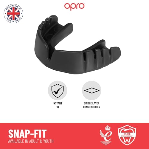 OPRO Snap-Fit Mouth Guard with Strap Instant Fit (Blue) Adult Boxing Mouthguard for MMA & Impact Sports, Impact-Resistant Football Mouth Guard for Sports, Hockey & Rugby - Includes Case - size: Adult (11+)