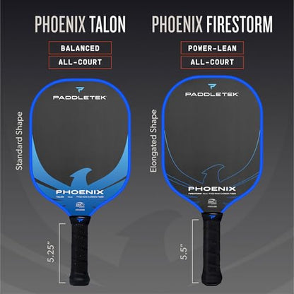 Paddletek Phoenix Talon – 14mm Pickleball Paddle – Raw Carbon Fiber Face – Balanced Control & Spin – Polypropylene Honeycomb Core – USAPA Approved Pickle Ball Paddle – 5.25 Inch Handle - color: Riptide