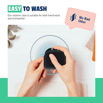 Retainer Case - Pack of 2 - Odorless Mouth Guard Case-Retainer Holder-Ventilated, Durable & Hygienic Guard Case for Carrying and Protecting Braces, Partial Dentures & Aligners-Black-3.14 x 3.14 x 1.1