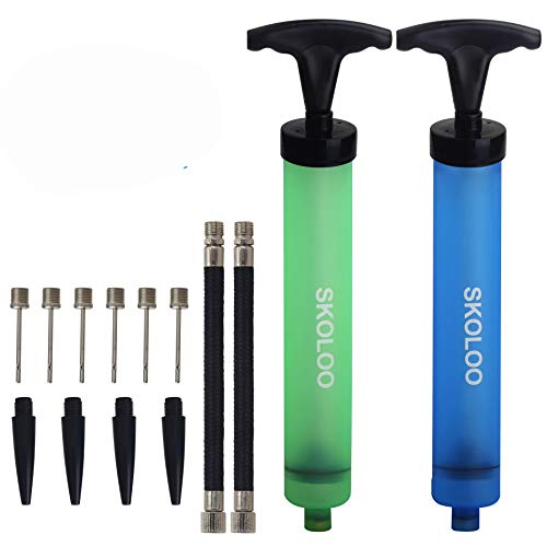 SKOLOO 10" Portable Hand Air Ball Pump Inflator Kit with Needle, Nozzle, Extension Hose for Soccer Basketball Football Volleyball Water Polo Rugby Exercise Sports Ball Balloon Swim Inflatables - color: Blue & Green