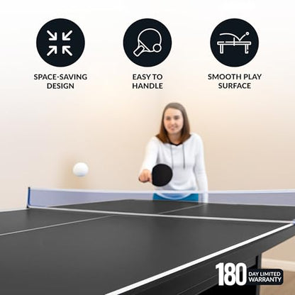 Hathaway 9 ft Quick Set Table Tennis Conversion Top – Regulation Sized, Foldable, Durable Engineered Surface, Protection Pads – Indoor Ping Pong Table Topper for Pool Table w/Net & Posts