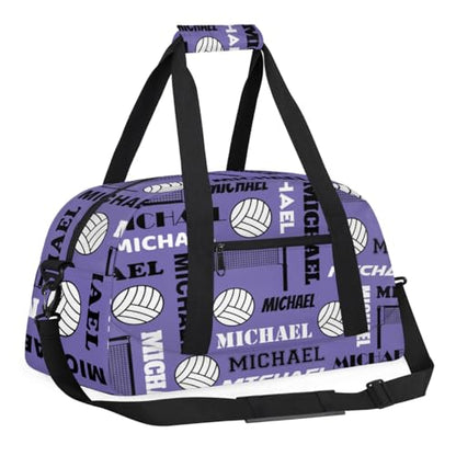 Custom Volleyball Gym Bag Duffel Bag for Women Men, Personalized Name Sport Bag Overnight Bags Customized Travel Weekender Bag, Light Purple - color: Light Purple