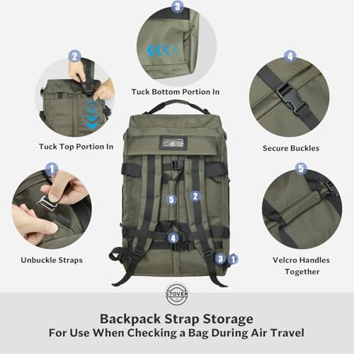 STOVER 45/80/100L Carry-On Rolling Duffel Bag with Wheels, Medium Durable Travel Duffle w/Toiletry Bag, Packable, Foldable with Shoulder Straps- Use as Luggage or Backpack, Men/Women (Green)