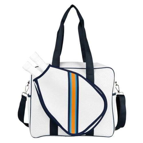 Brooklyn Pickleball Bag - Women's Pickleball Bag with fence hook, Quality Construction, Functional And cute Design - color: White/Navy/Orange