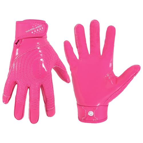 HANDLANDY Youth Football Gloves, Kids Sticky Receiver Gloves,Super Grip Football Glove Best Gift for Boys,Girls - color: Pink, size: X-Small-Youth