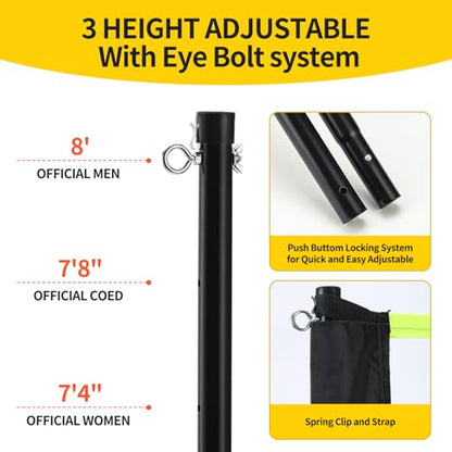 32ft Portable Outdoor Volleyball Net Set for Backyard Beach with Adjustable Poles, Durable, Soft PU Volleyball & Pump, Carry Bag - Easy Set Up & Durable