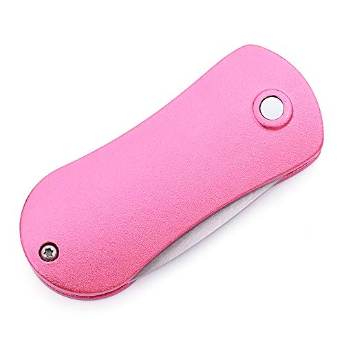 Mile High Life Golf Divot Repair Tool, All Metal Foldable Divot Tool with Pop-up Button & Magnetic Ball Marker - color: Pink Undulate