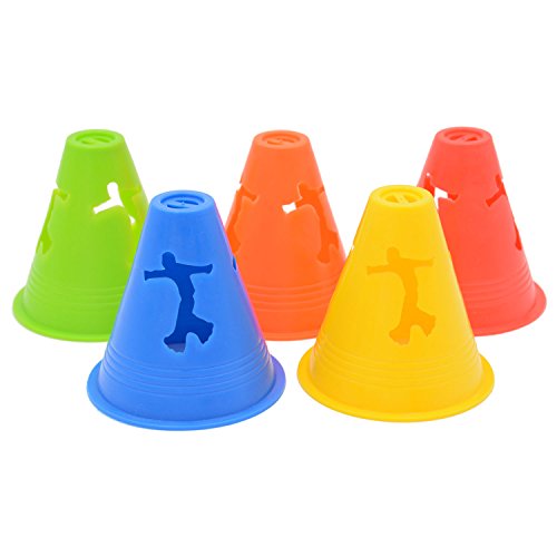 Famgee 3 Inch Plastic Windproof Slalom Cones Inline Roller Skating Cones Pile Cup Roadblocks Traffic Road Cones Set with Holes for Skate Practice Sport Training - color: 5 Colors 20 Pcs Style 1
