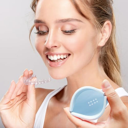 Silicone Retainer Denture Storage Case Holder, Portable Slim Dental Container Cleaning Box with Drain Holes and Leakproof for Aligners, Mouth Guards, Night Guards, Removable Dental Appliances (Blue) - color: Blue
