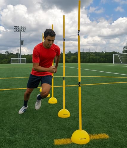 6 Pack 5FT Adjustable Soccer Agility Poles Detachable Training Slalom Sticks for Speed, Footwork & Turf Drills