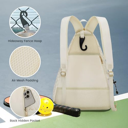 Women's Pickleball Backpack - Quilted Crossbody Sling Bag for Tennis & Pickleball Paddle - color: Beige, size: Medium