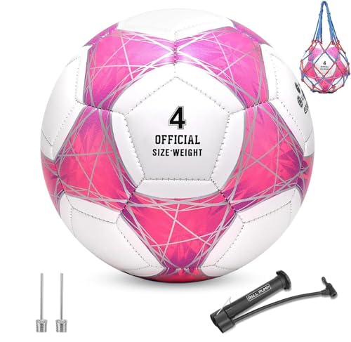 STEEFAN Teal/Blue/Pink Soccer Ball Size 3/4/5 for Kids Outdoor Play,Color Change Soccer Official Ball with Needles and Air Pump,Idea Gift for Teen Boy Girl Junior Women,Indoor Outdoor Game Soccer Ball - color: Pink with Pump, size: 4