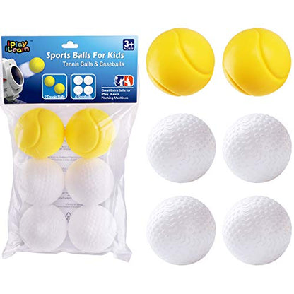 iPlay, iLearn Pitching Machine Baseball & Tennis, Plastic Replacement Balls, Sports Training Ball, 6Pcs Set, Outdoors Game Set, Active, Learning Gift Age 4, 5, 6, 7, 8 Year Olds Kids, Boys, Girls