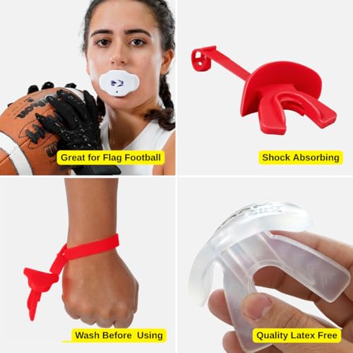 Youth Football Mouth Guard – Lip Guard Mouthpiece with Strap – Comfortable Fit – Sleefs - color: God First Red