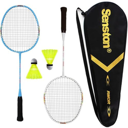Senston Lightweight Beginner Badminton Set with 2 Rackets, 2 Shuttlecocks, Carry Bag - color: Blue and White