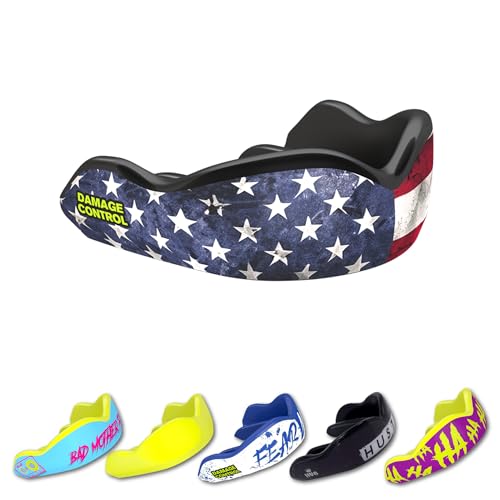 DAMAGE CONTROL High-Impact Mouth Guard – Sports Mouthguard for Boxing, Football, Lacrosse & Basketball, Protects Teeth & Jaw, Protective Mouthpiece for Adults & Youth (Adult, Old Glory American Flag) - color: Old Glory American Flag, size: Adult