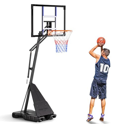 Asbest Basketball Hoop Outdoor Portable 44 Inch Backboard, 5.3-10FT Adjustable Goal System with Wheels for Kids, Teens & Adults, Backyard & Driveway