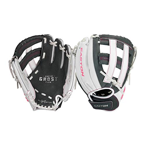 Easton | Ghost Flex Youth Softball/T-Ball Glove | Sizes 10" - 12" | Multiple Styles - color: H-Web | Grey / White / Pink, size: 10" | Ages 5-8
