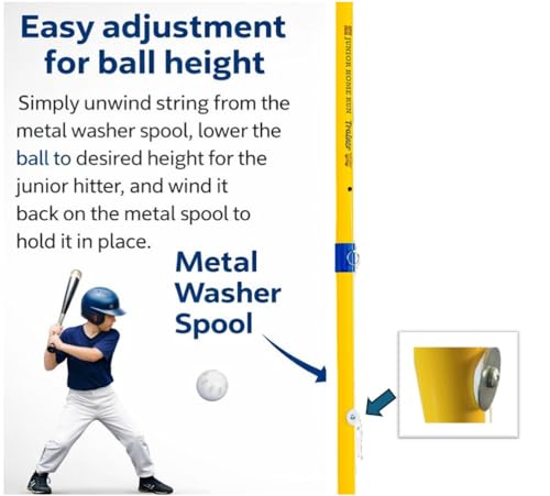 Junior Home Run Trainer, Baseball and Softball Hitting Practice Trainer for Kids Ages 5 to 7. Lightweight Stationary Indoor/Outdoor Batting Trainer with Adjustable Height Ball by Fielder's Dome Mats