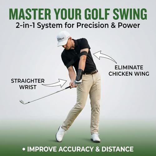 2-in-1 Golf Swing Training Aid with Arm Band & Wrist Strap, Lightweight Golf Practice Kit to Improve Swing Form and Wrist Position for Beginners